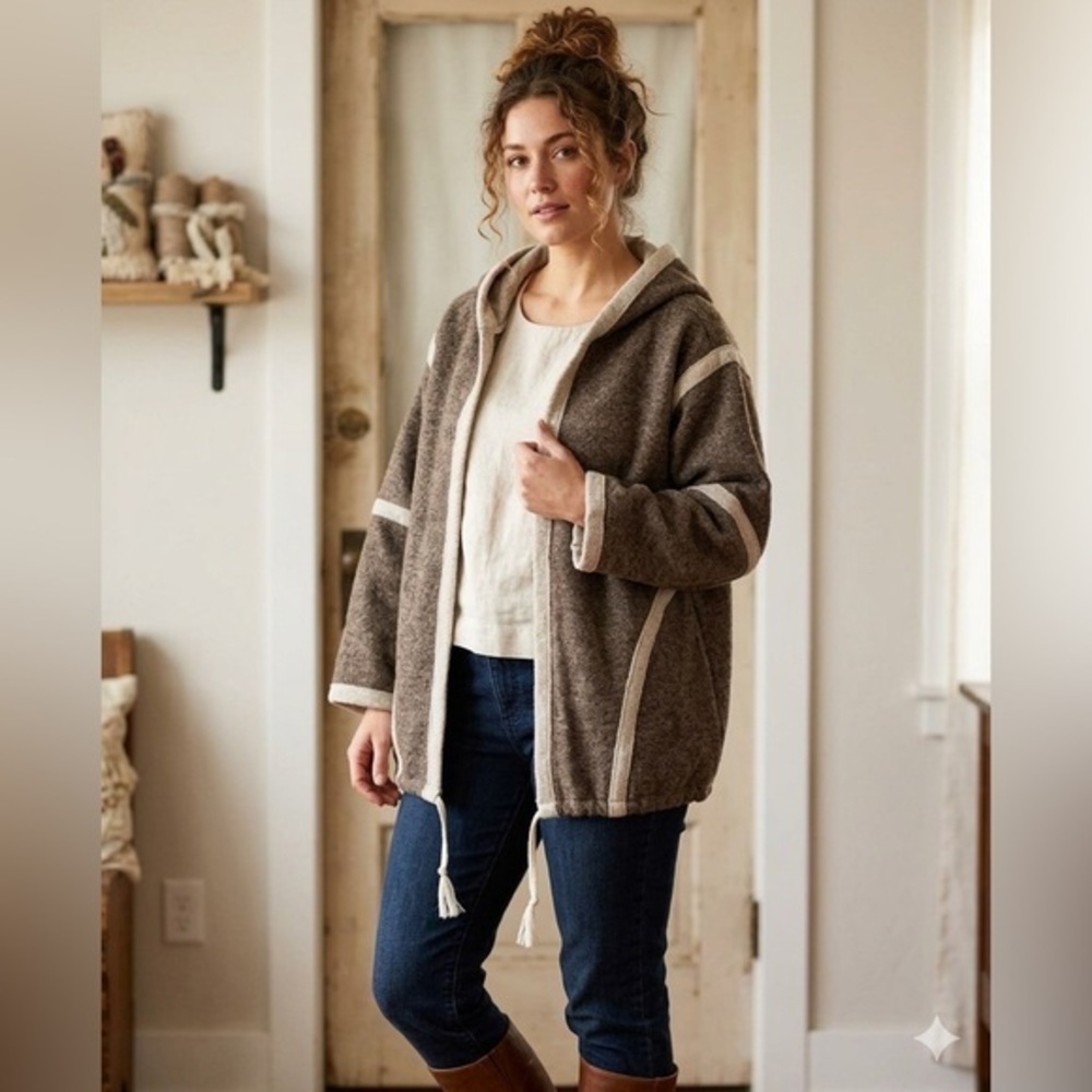 Double Zero Women’s Spicy Small Mocha Brown Cardigan Hoodie Sweater Lagenlook S